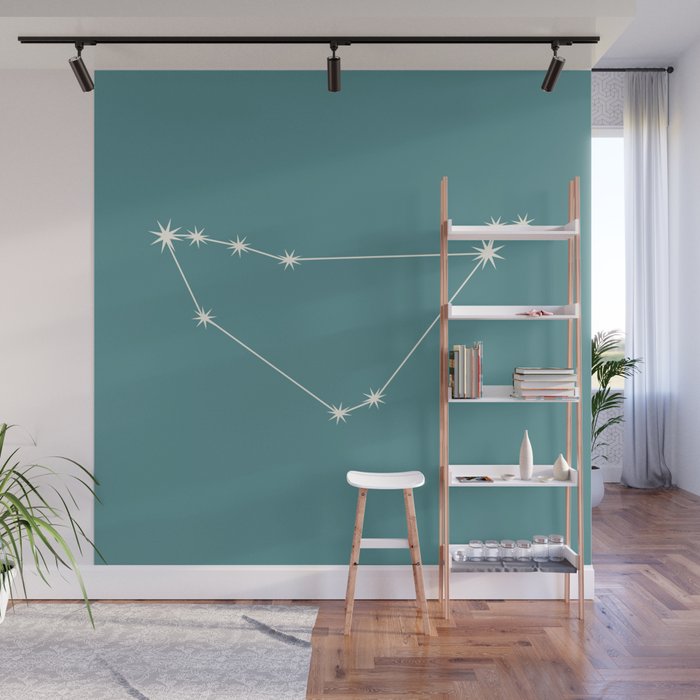 Capricorn Zodiac Star Constellation Line Art Teal Wall Mural Gallery Image 1