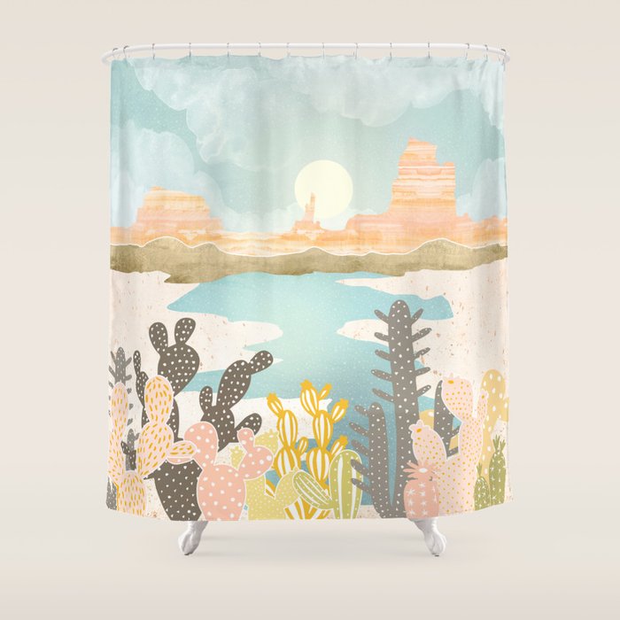 Retro Desert Oasis Shower Curtain Gallery Image 1