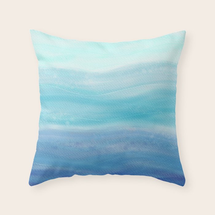 Sea Waves, Abstract Watercolor Painting Throw Pillow Gallery Image 6