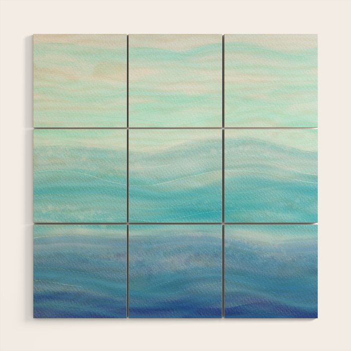 Sea Waves, Abstract Watercolor Painting Wood Wall Art Gallery Image 1