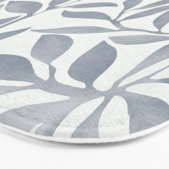 Japandi Calm Neutral Blue Grey Leaf Pattern Bath Mat Gallery Image 3