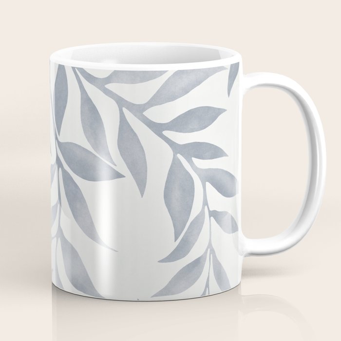 Japandi Calm Neutral Blue Grey Leaf Pattern Coffee Mug Gallery Image 1