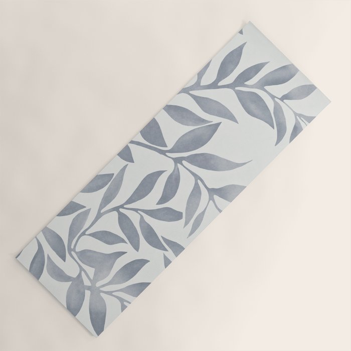 Japandi Calm Neutral Blue Grey Leaf Pattern Yoga Mat Gallery Image 1