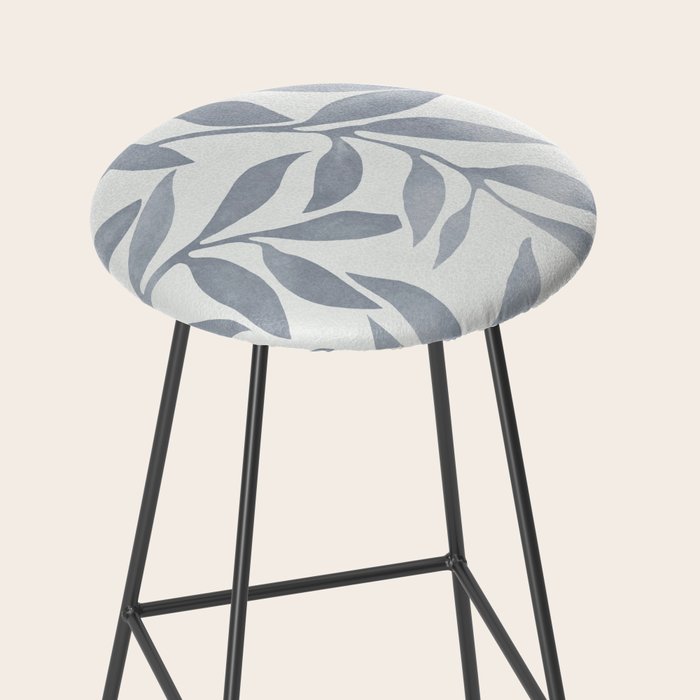 Japandi Calm Neutral Blue Grey Leaf Pattern Stool Gallery Image 2