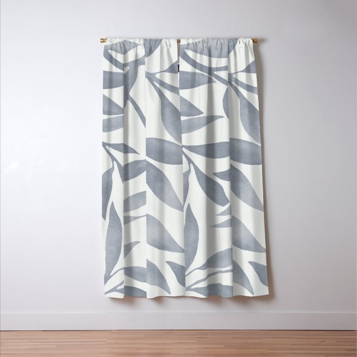 Japandi Calm Neutral Blue Grey Leaf Pattern Window Curtain Gallery Image 3