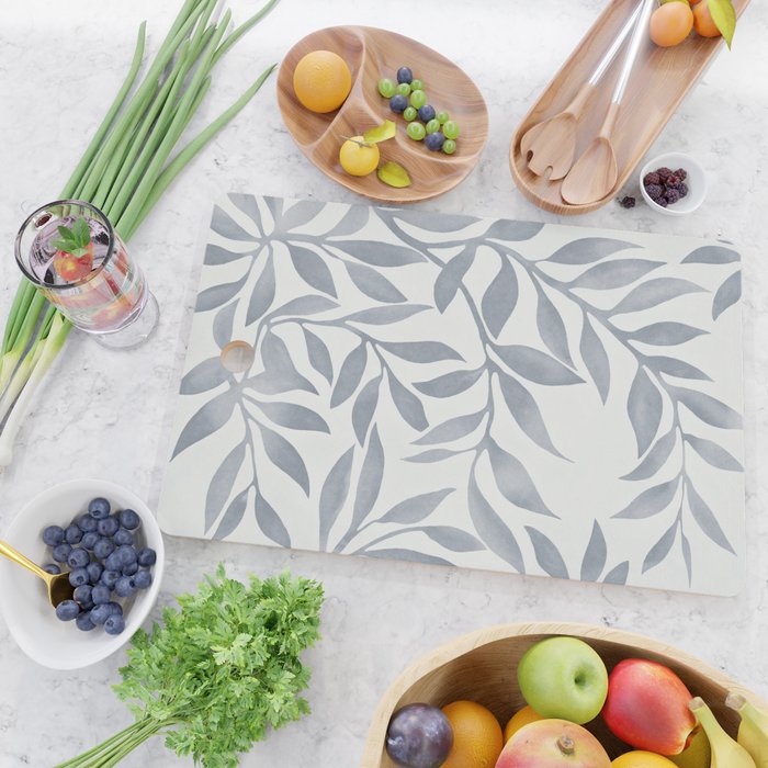 Japandi Calm Neutral Blue Grey Leaf Pattern Cutting Board Gallery Image 2