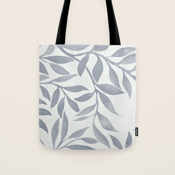 Japandi Calm Neutral Blue Grey Leaf Pattern Tote Bag Gallery Image 1