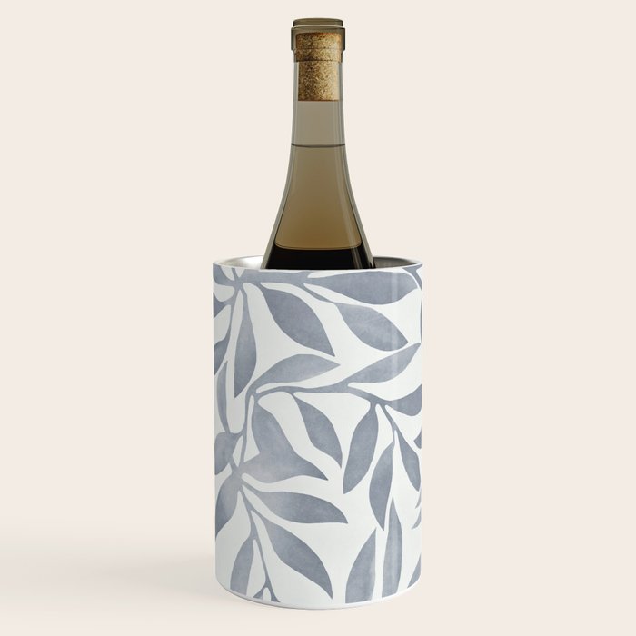 Japandi Calm Neutral Blue Grey Leaf Pattern Wine Chiller Gallery Image 2