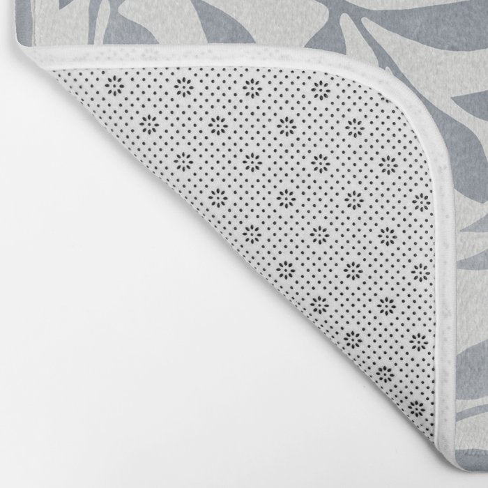 Japandi Calm Neutral Blue Grey Leaf Pattern Bath Mat Gallery Image 2