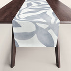 Japandi Calm Neutral Blue Grey Leaf Pattern Table Runner Gallery Image 1