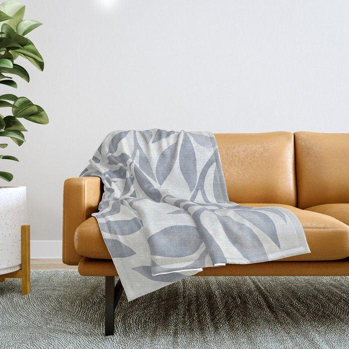 Japandi Calm Neutral Blue Grey Leaf Pattern Throw Blanket Gallery Image 1