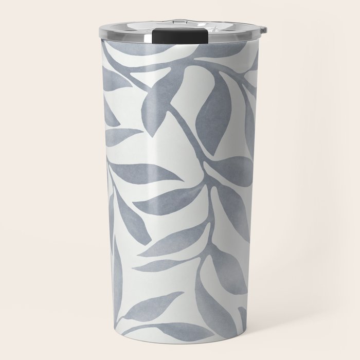 Japandi Calm Neutral Blue Grey Leaf Pattern Travel Mug Gallery Image 1