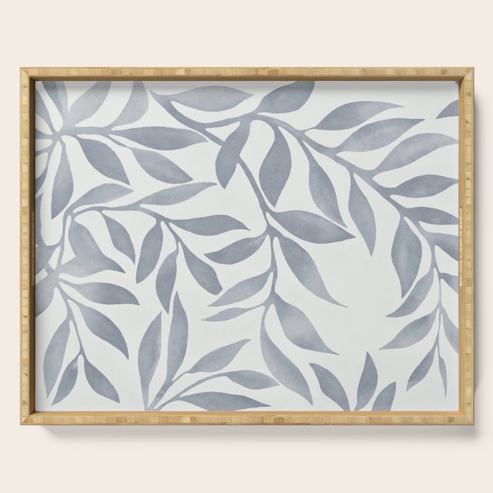 Japandi Calm Neutral Blue Grey Leaf Pattern Serving Tray Gallery Image 1