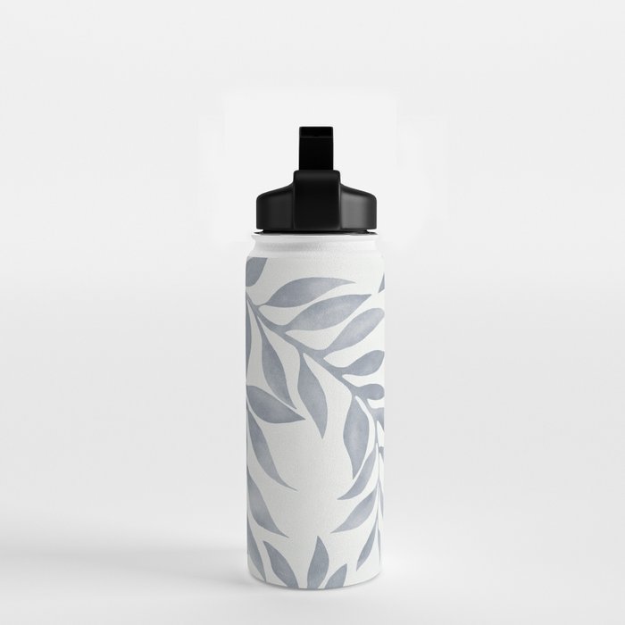 Japandi Calm Neutral Blue Grey Leaf Pattern Water Bottle Gallery Image 2