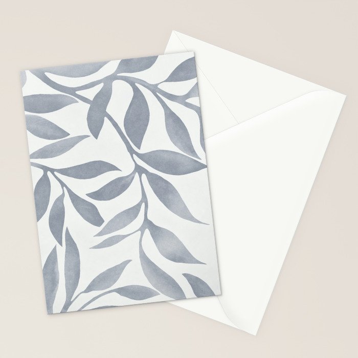 Japandi Calm Neutral Blue Grey Leaf Pattern Stationery Card Gallery Image 2