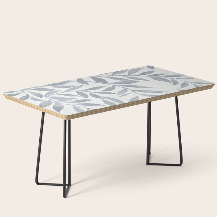 Japandi Calm Neutral Blue Grey Leaf Pattern Coffee Table Gallery Image 1