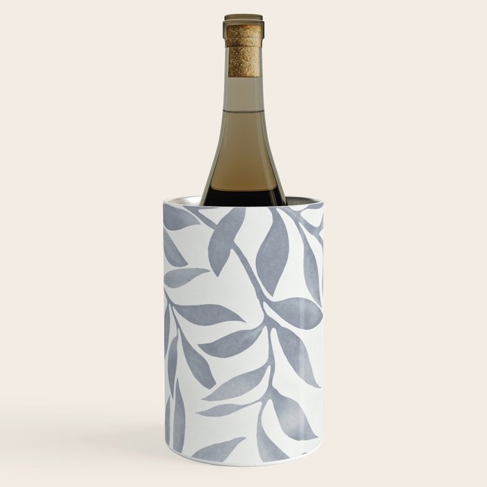 Japandi Calm Neutral Blue Grey Leaf Pattern Wine Chiller Gallery Image 1