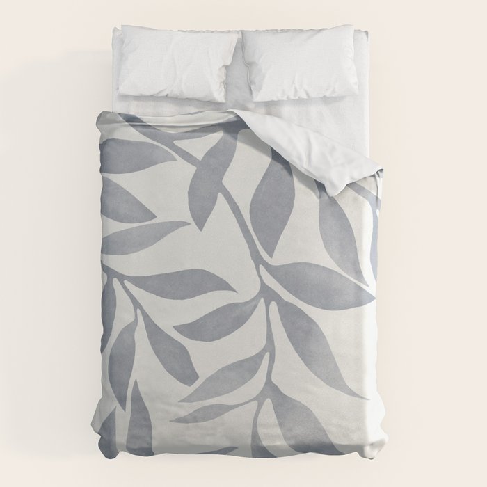 Japandi Calm Neutral Blue Grey Leaf Pattern Duvet Cover Gallery Image 1