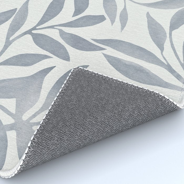 Japandi Calm Neutral Blue Grey Leaf Pattern Rug Gallery Image 4