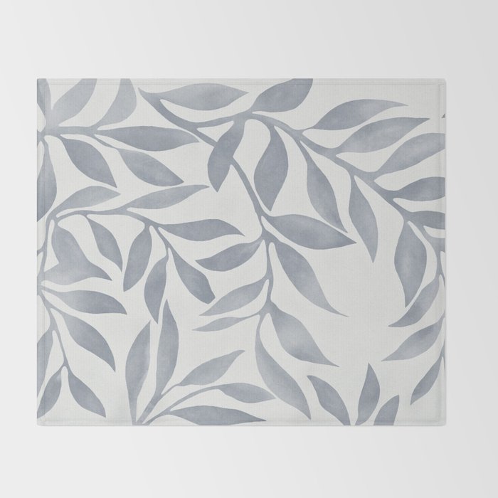 Japandi Calm Neutral Blue Grey Leaf Pattern Throw Blanket Gallery Image 2
