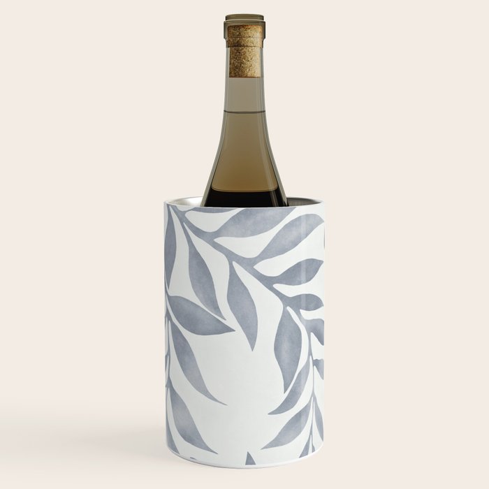 Japandi Calm Neutral Blue Grey Leaf Pattern Wine Chiller Gallery Image 3