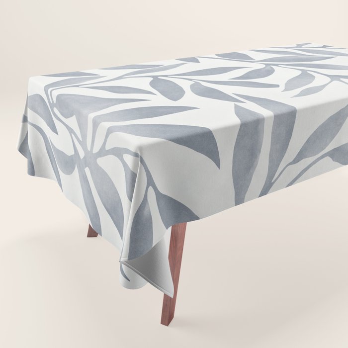 Japandi Calm Neutral Blue Grey Leaf Pattern Tablecloth Gallery Image 1