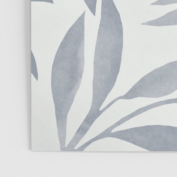 Japandi Calm Neutral Blue Grey Leaf Pattern Poster Gallery Image 3