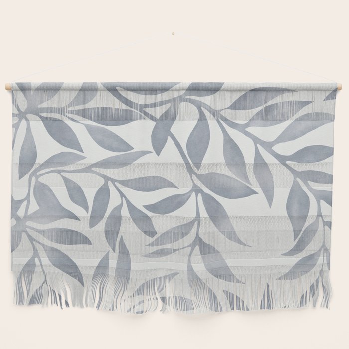 Japandi Calm Neutral Blue Grey Leaf Pattern Wall Hanging Gallery Image 1