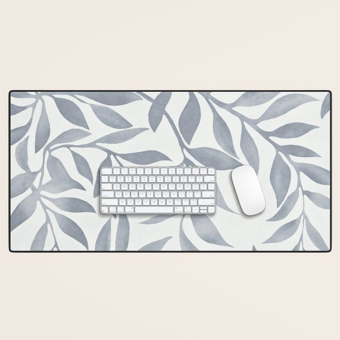 Japandi Calm Neutral Blue Grey Leaf Pattern Desk Mat Gallery Image 1