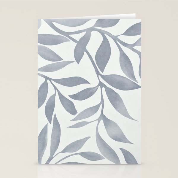 Japandi Calm Neutral Blue Grey Leaf Pattern Stationery Card Gallery Image 2