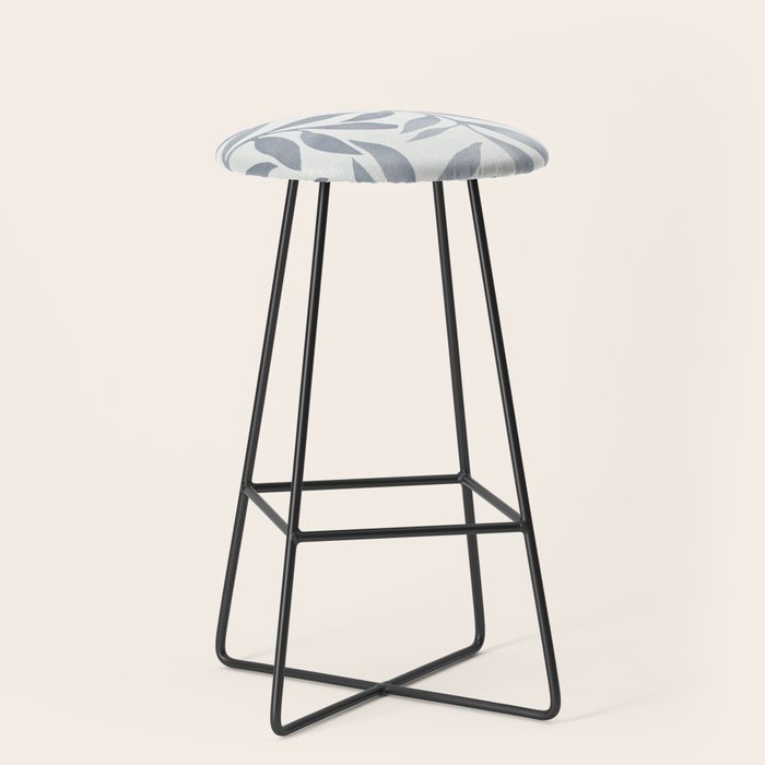 Japandi Calm Neutral Blue Grey Leaf Pattern Stool Gallery Image 1