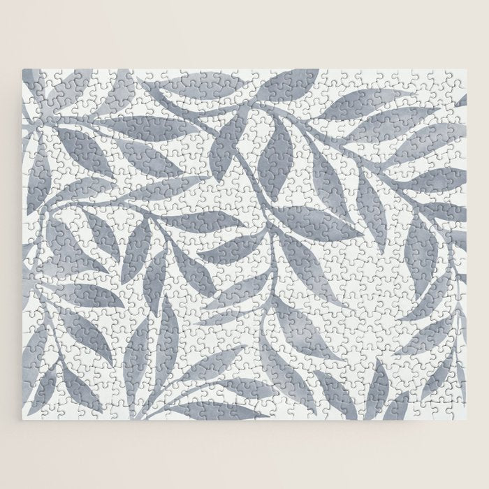 Japandi Calm Neutral Blue Grey Leaf Pattern Jigsaw Puzzle Gallery Image 1