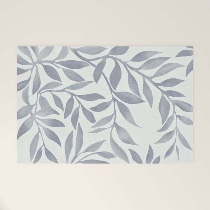 Japandi Calm Neutral Blue Grey Leaf Pattern Welcome Mat Gallery Image 1