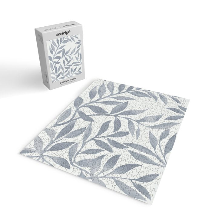 Japandi Calm Neutral Blue Grey Leaf Pattern Jigsaw Puzzle Gallery Image 2