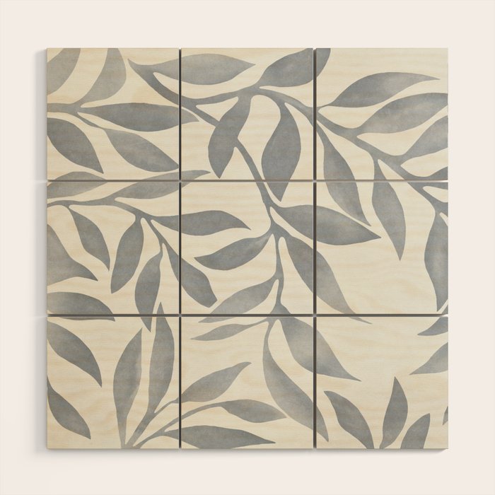 Japandi Calm Neutral Blue Grey Leaf Pattern Wood Wall Art Gallery Image 1