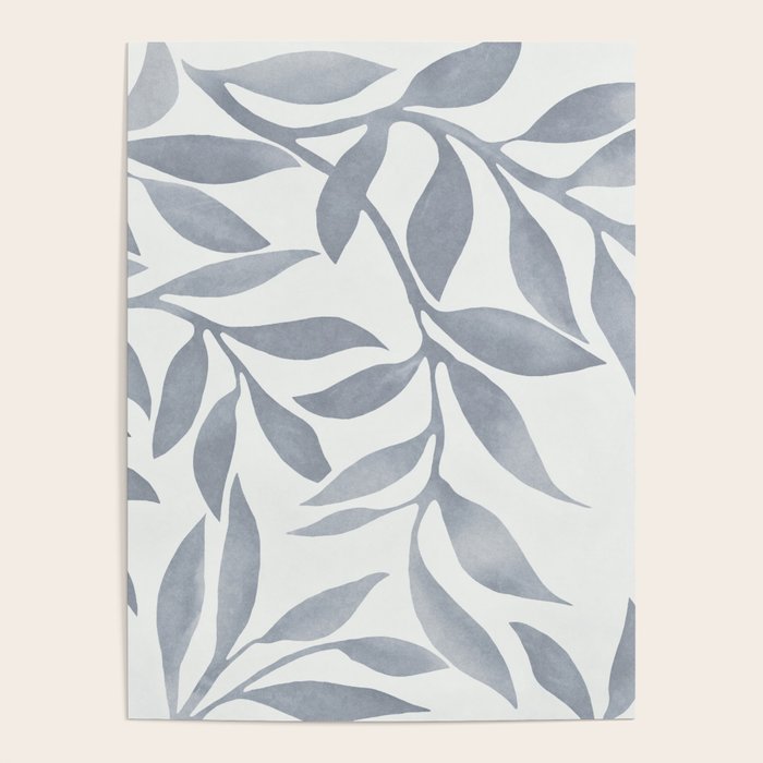 Japandi Calm Neutral Blue Grey Leaf Pattern Poster Gallery Image 4
