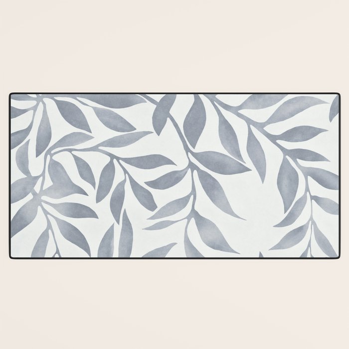 Japandi Calm Neutral Blue Grey Leaf Pattern Desk Mat Gallery Image 3