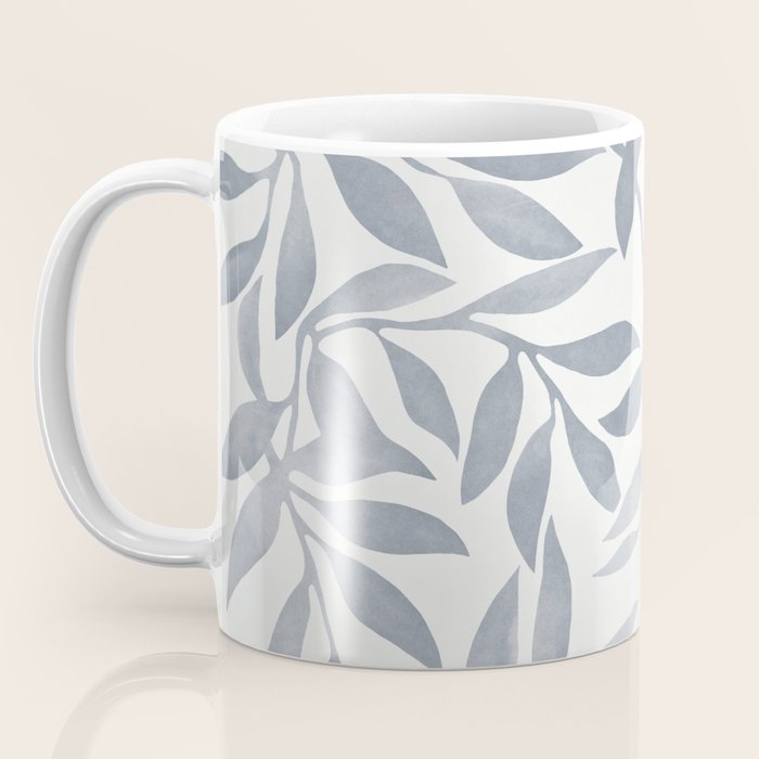 Japandi Calm Neutral Blue Grey Leaf Pattern Coffee Mug Gallery Image 3