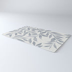 Japandi Calm Neutral Blue Grey Leaf Pattern Rug Gallery Image 3