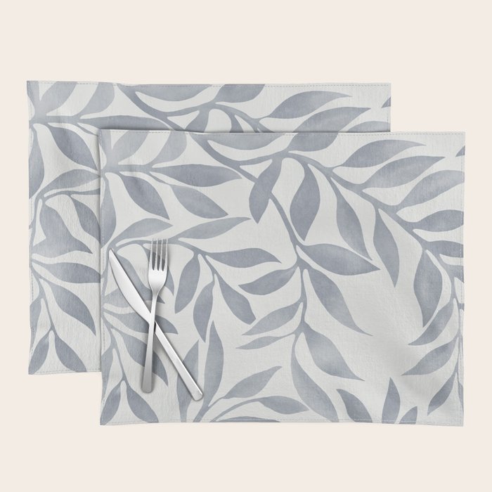 Japandi Calm Neutral Blue Grey Leaf Pattern Placemat Gallery Image 1