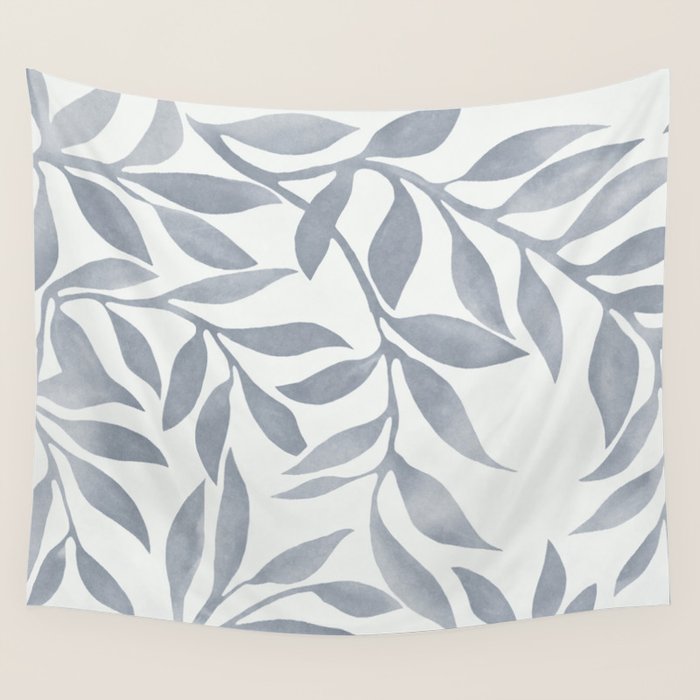 Japandi Calm Neutral Blue Grey Leaf Pattern Wall Tapestry Gallery Image 4