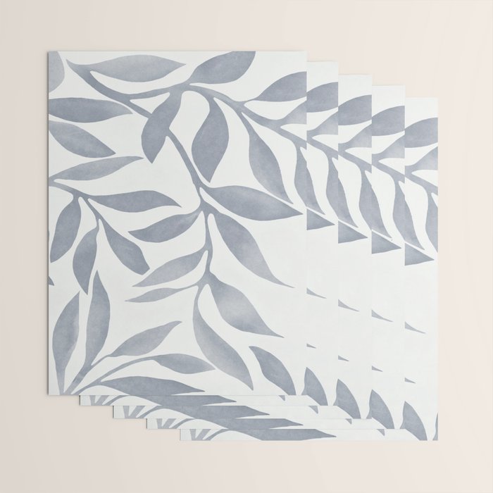 Japandi Calm Neutral Blue Grey Leaf Pattern Wrapping Paper Gallery Image 3