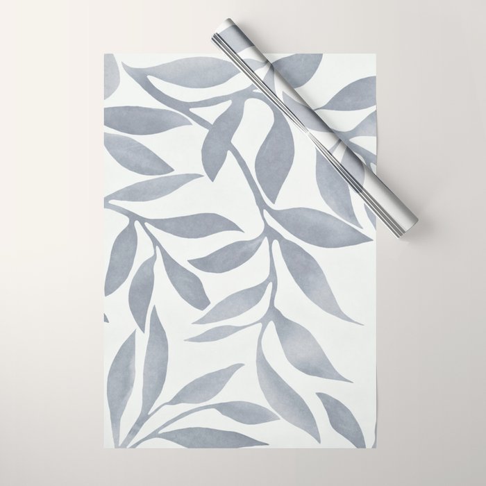 Japandi Calm Neutral Blue Grey Leaf Pattern Wrapping Paper Gallery Image 1