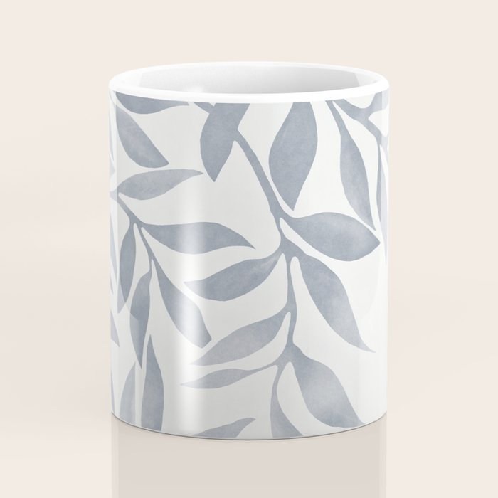 Japandi Calm Neutral Blue Grey Leaf Pattern Coffee Mug Gallery Image 4