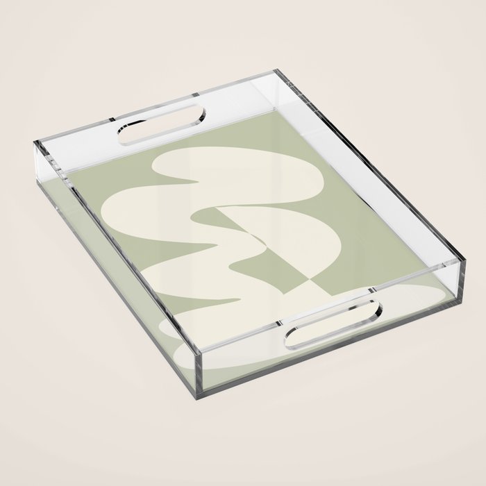 Minimalist Modern Abstract Expressionism in Sage Acrylic Tray Gallery Image 1