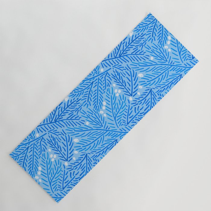 Winter Berries & Pine Branches in Blue Yoga Mat Gallery Image 1