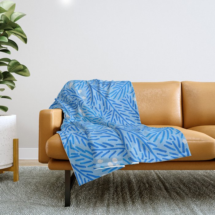 Winter Berries & Pine Branches in Blue Throw Blanket Gallery Image 1