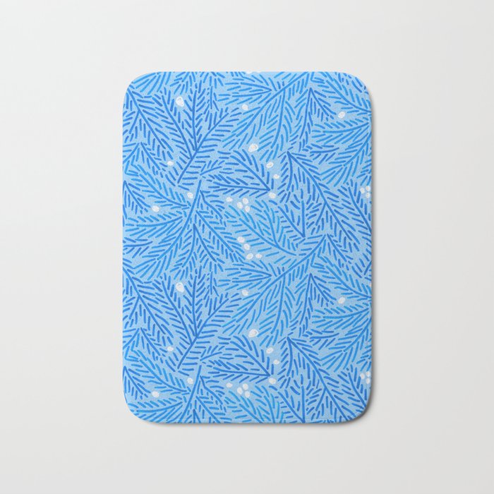 Winter Berries & Pine Branches in Blue Bath Mat Gallery Image 1