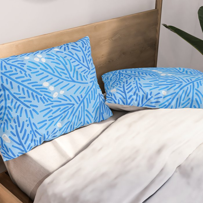 Winter Berries & Pine Branches in Blue Pillow Sham Gallery Image 2