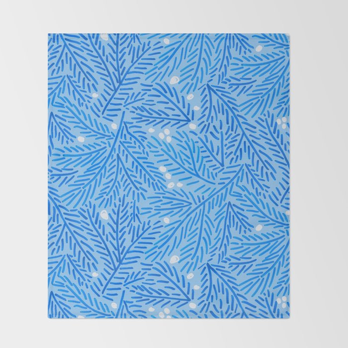Winter Berries & Pine Branches in Blue Throw Blanket Gallery Image 2